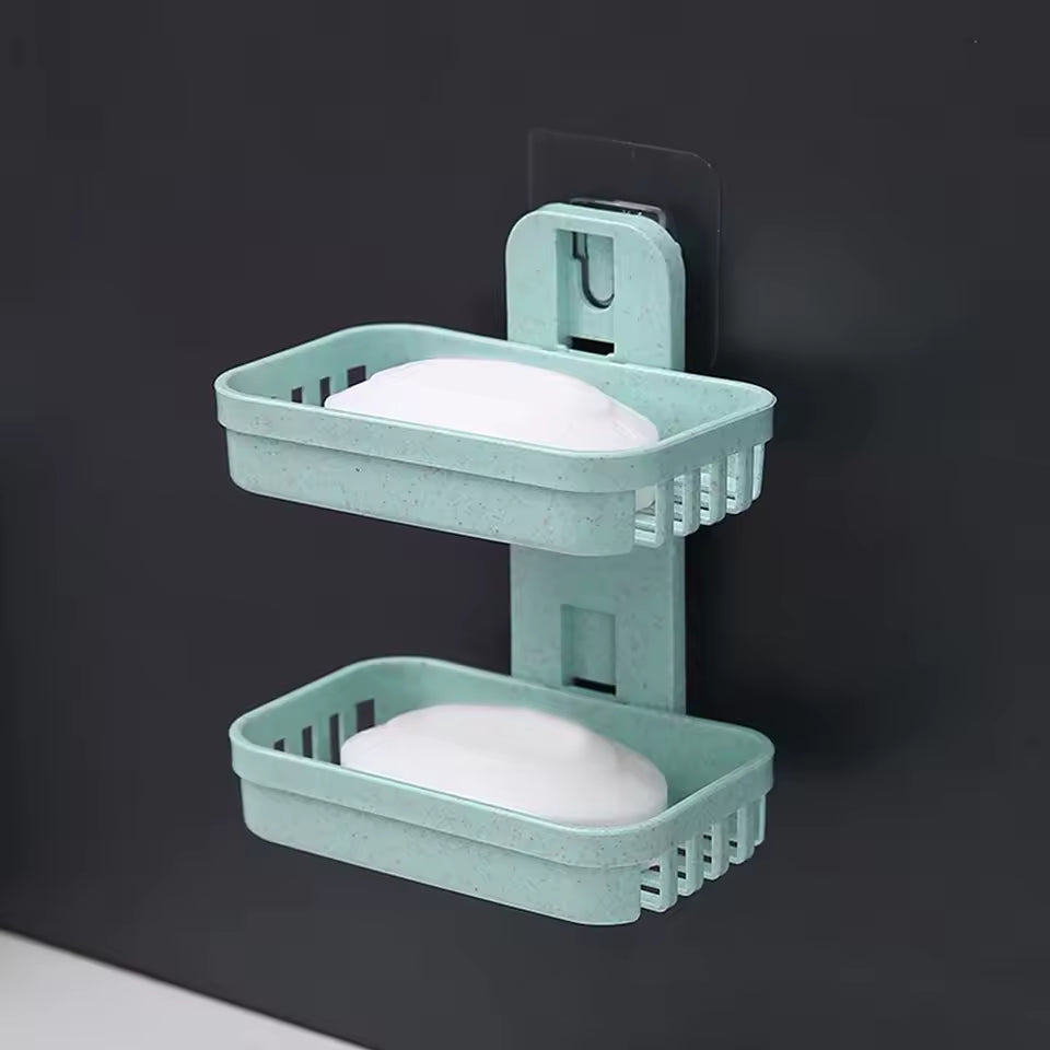 Clarify.pk double layer soap dish holder in green with suction cups holding two white soap bars