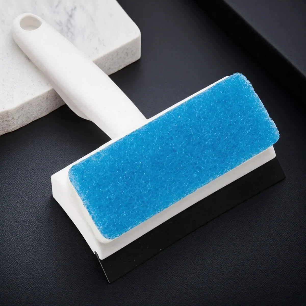 Clarify.pk double sided glass cleaning brush with white handle and blue cleaning pad for computer screens