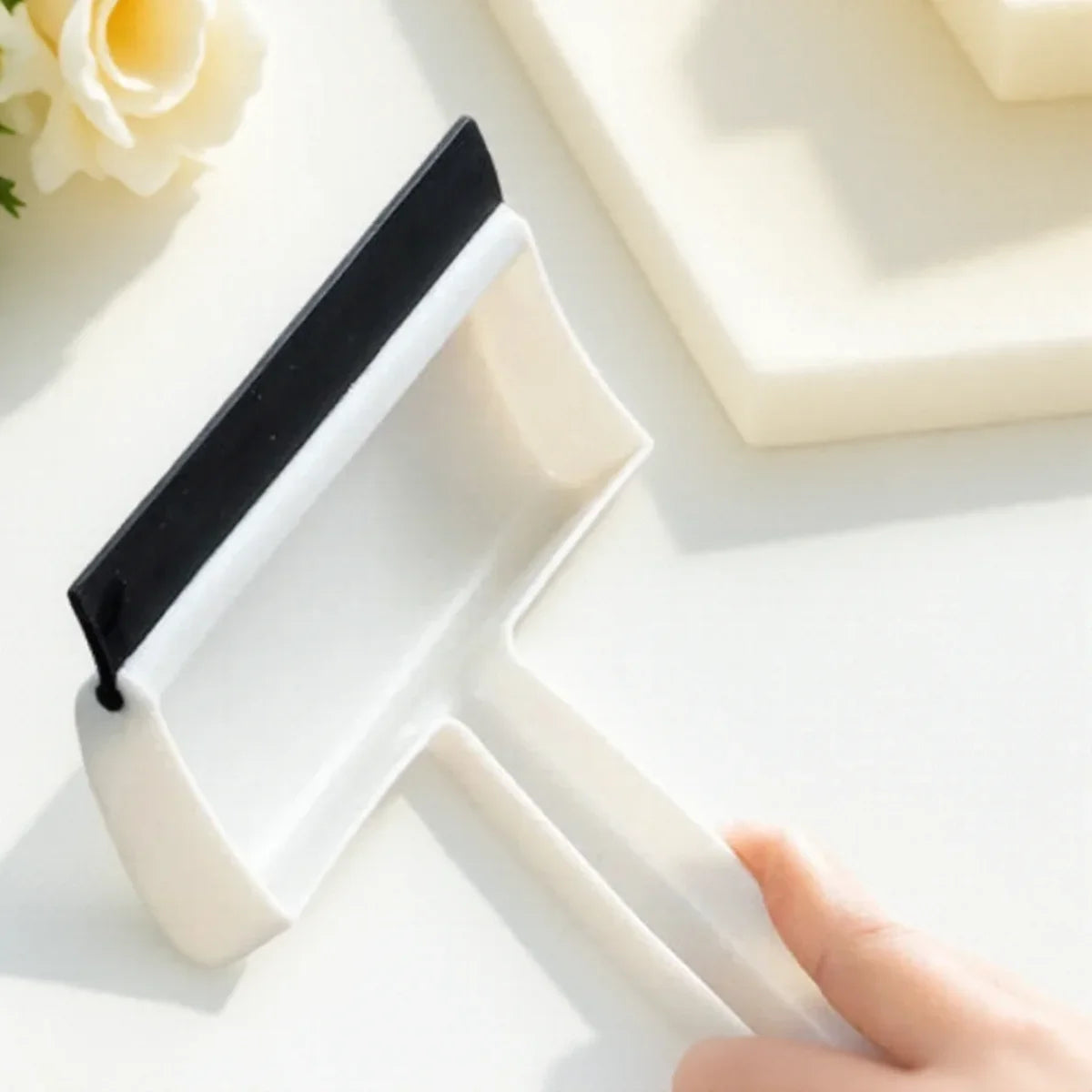 Clarify.pk double sided glass cleaning brush with white handle and black rubber blade for computer screens