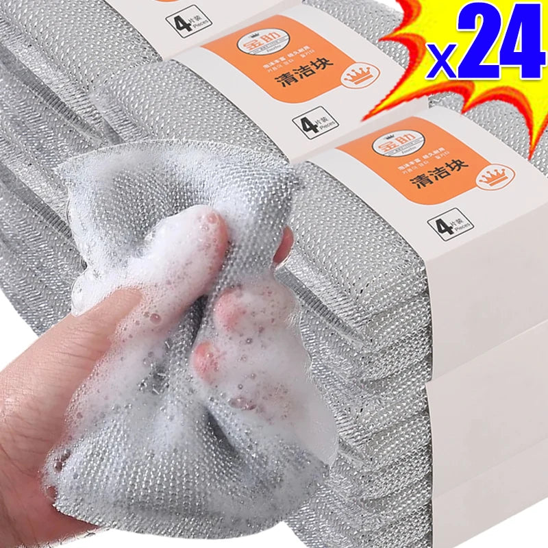 Clarify.pk double sided kitchen cleaning sponge pack of 4 with gray textured surface and soap suds