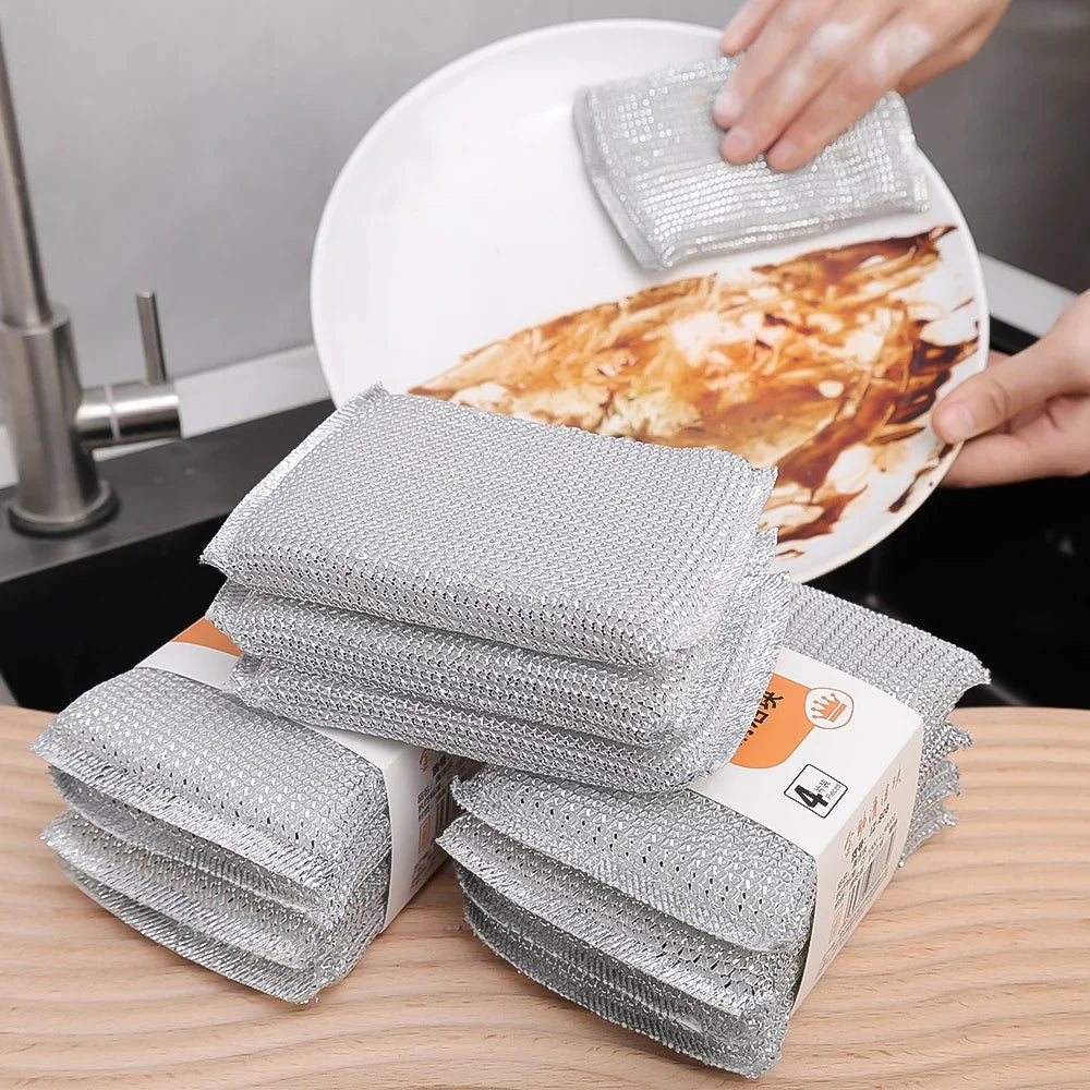 Clarify.pk double sided kitchen cleaning sponge pack of 4 in silver color for washing dirty plates and kitchen surfaces