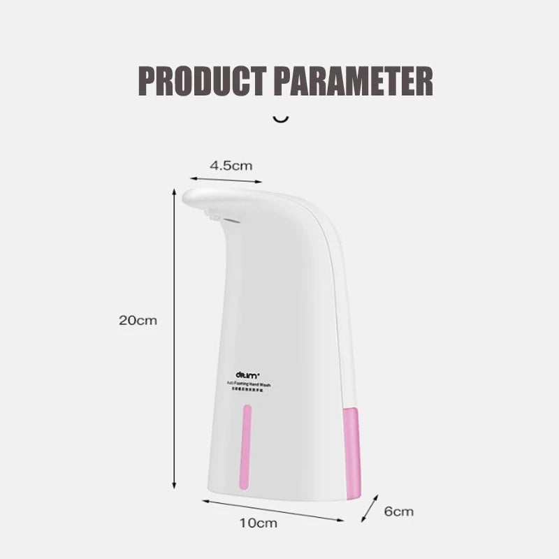 Clarify.pk automatic foam soap dispenser with white and pink body and compact dimensions