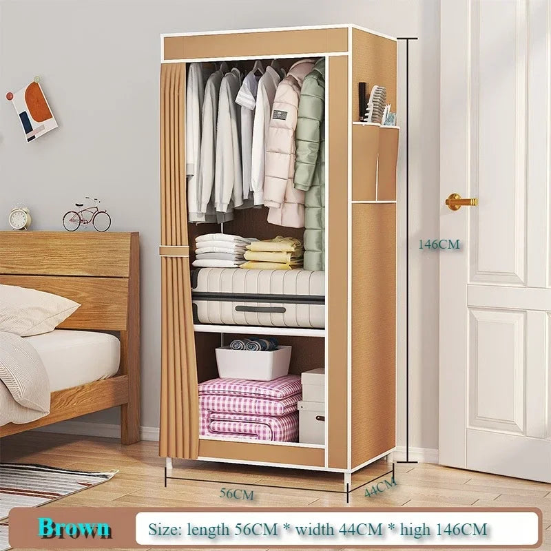 Clarify.pk brown dustproof fabric wardrobe with hanging space and shelves for organized storage