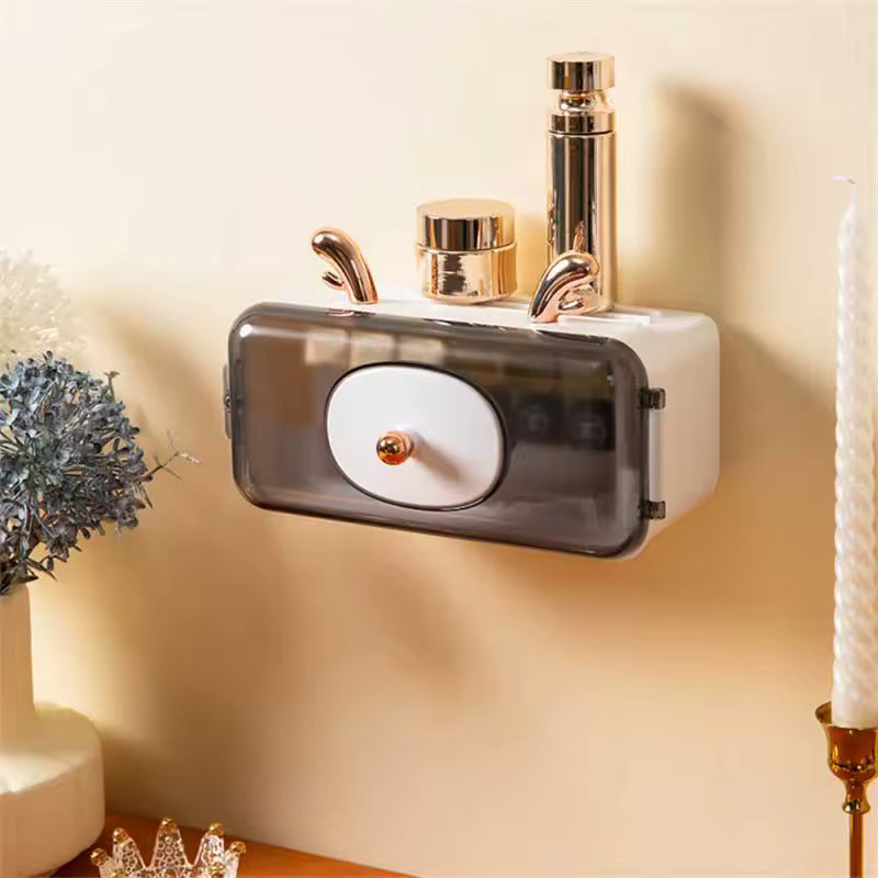 Clarify.pk dustproof makeup organizer for wall mounted with transparent cover and gold accents