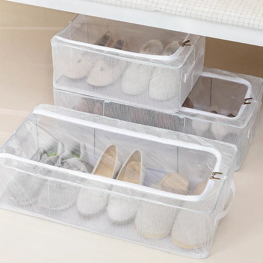 Clarify.pk dustproof shoe organizer for under bed with transparent mesh and zipper closure