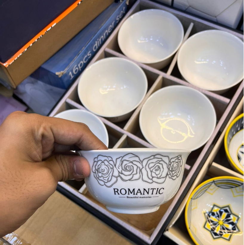 Romantic 6 Pcs Premium Ceramic Bowl Set – White Floral