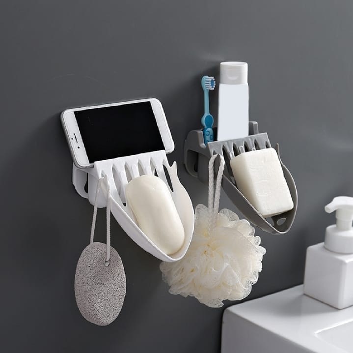 Self Adhesive Soap Dish with Mobile & Toothbrush Holder