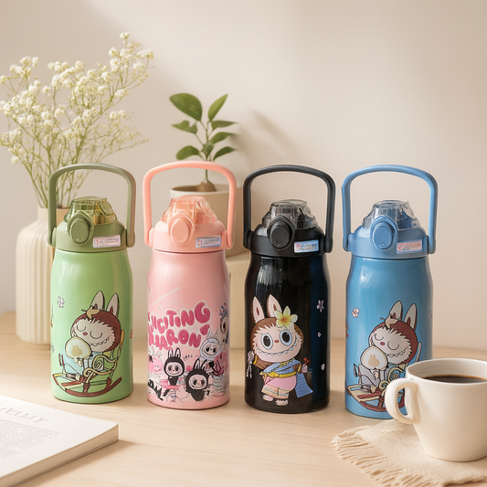 Stylish Cartoon Stainless Steel Water Bottle – Leak-Proof (Random Design)
