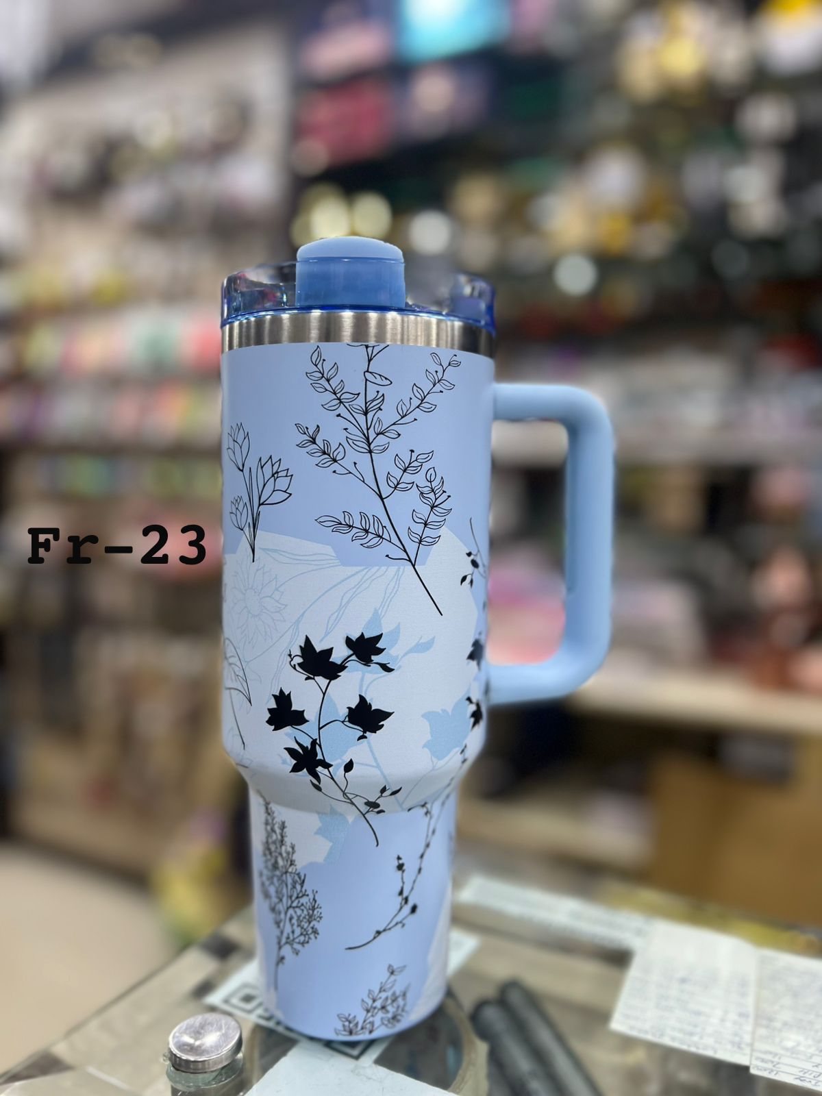 Premium Blue Leaf Sketch 40oz Tumbler With Handle – 1200ml