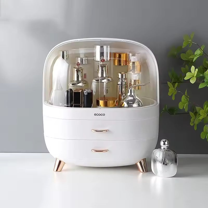 Clarify.pk white cosmetic storage box with clear cover and drawers dustproof waterproof makeup organizer