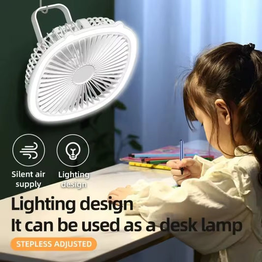 Electric cooling fan with night light hanging on wall providing silent air supply and lighting design for desk use