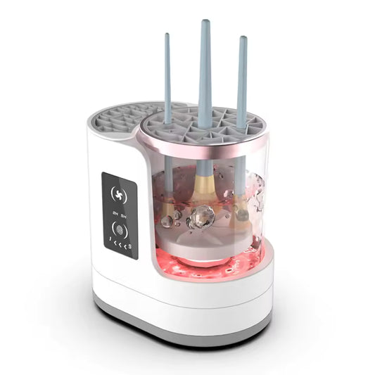Clarify.pk electric makeup brush cleaner for women with rotating brushes in clear water tank