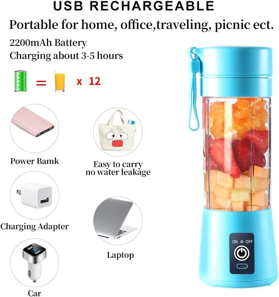 Clarify.pk Electric USB Juicer Blender in blue with rechargeable battery and portable design for home office travel