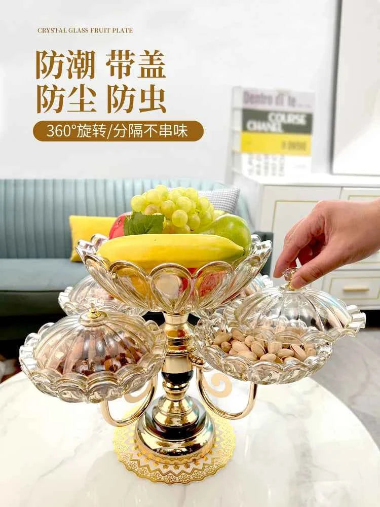 European ceramic snack tray elegantly featuring a tiered design for fruits and nuts with a refined finish