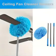 Clarify.pk extendable fan duster for home with blue microfiber head and adjustable handle for ceiling fan cleaning