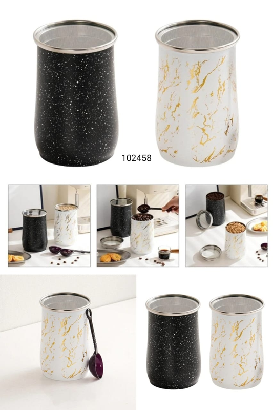 Premium Metal Marble Design Storage Jar 1000ml – Airtight with Spoon (each)