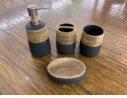 4Pcs Luxury Brown & Black Wooden Look Bath Set – Premium Bathroom Décor
