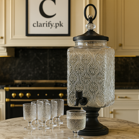 3L Glass Beverage Dispenser with 6 Glasses – Floral Design