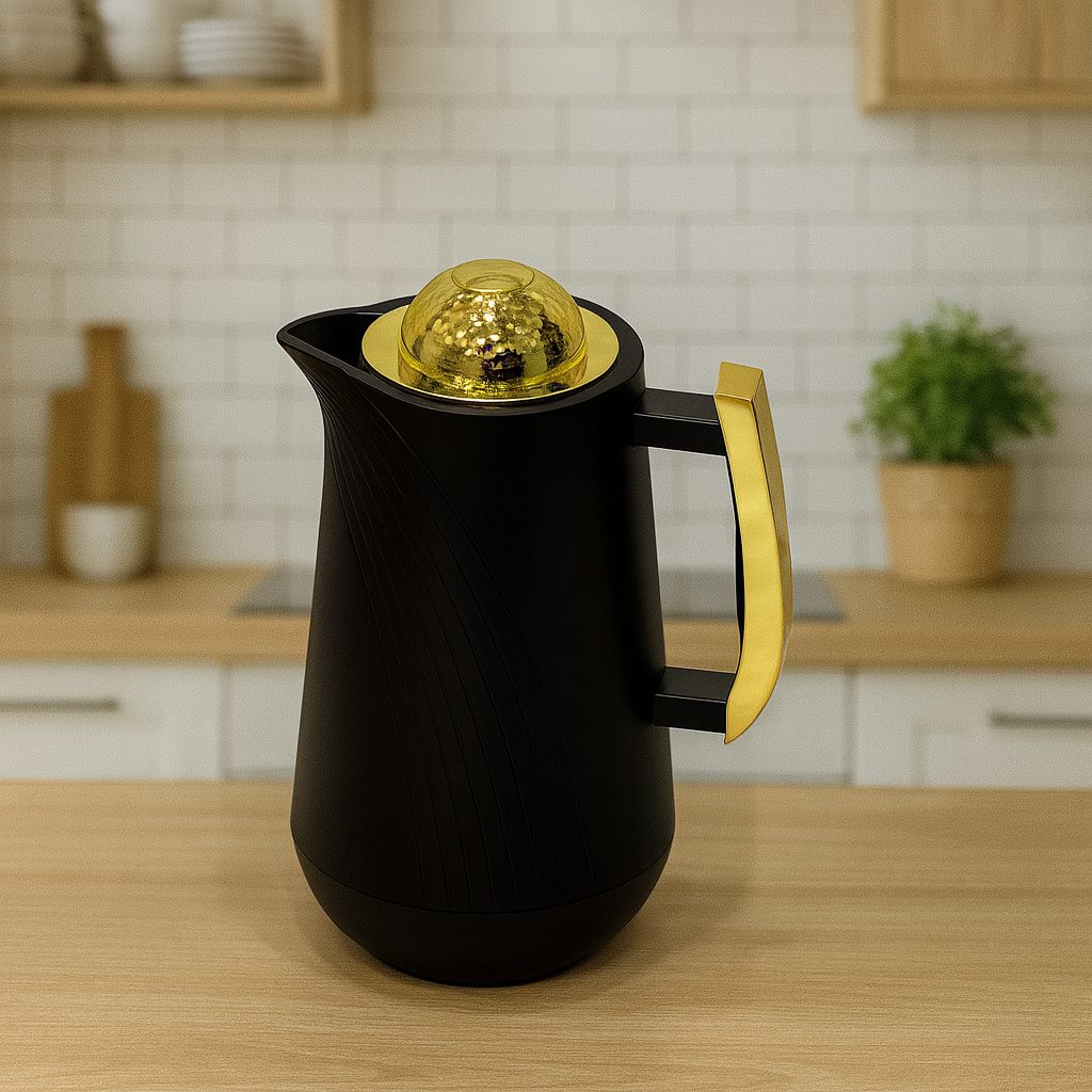 Luxury Black & Gold Insulated Thermos – 1 Liter