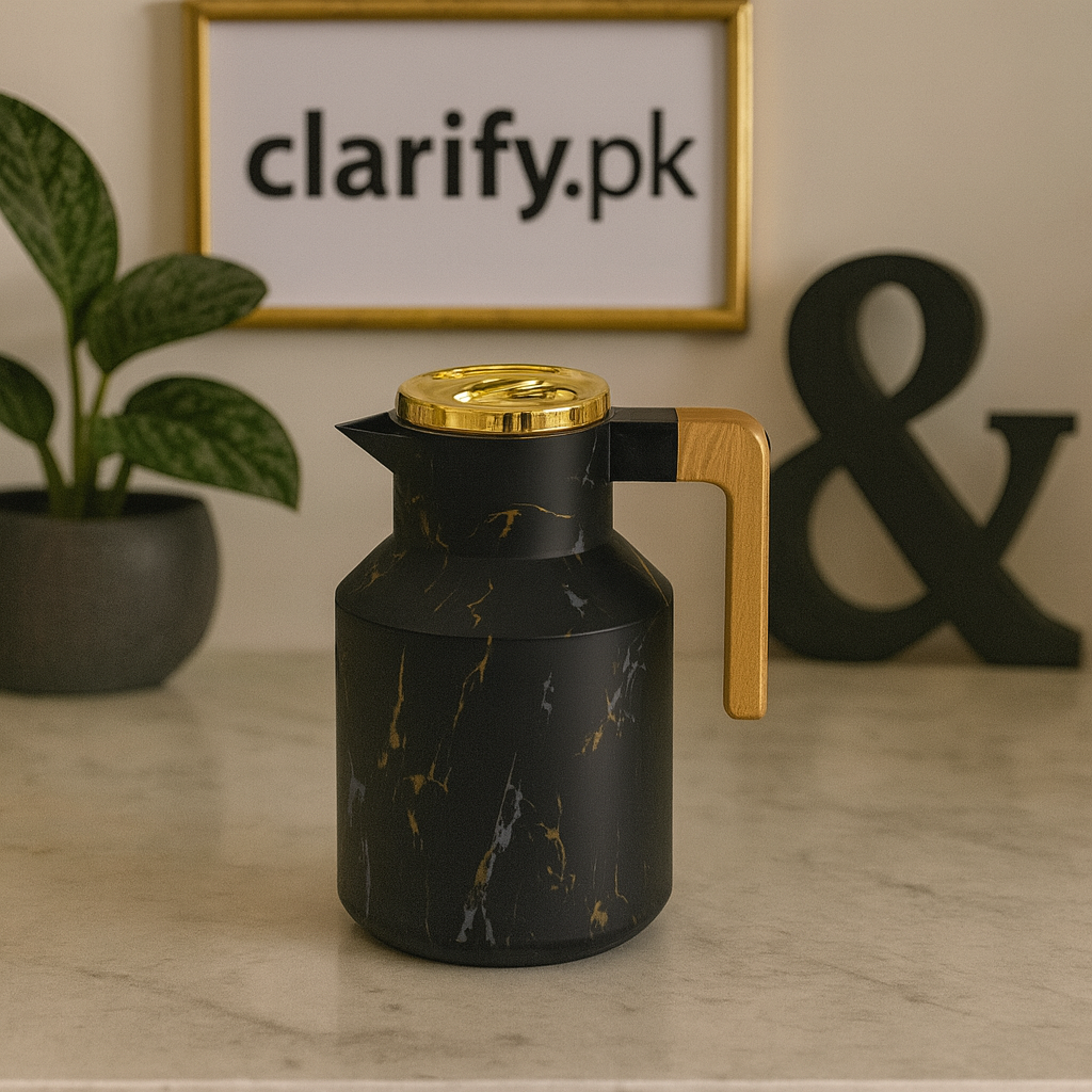 Luxury Black Thermos Flask with Golden Lid – 1Liter