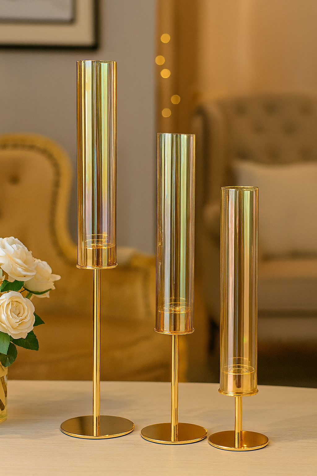 3Pcs Glass Candle Stand Set – Elegant Home Décor Collection (BIG)