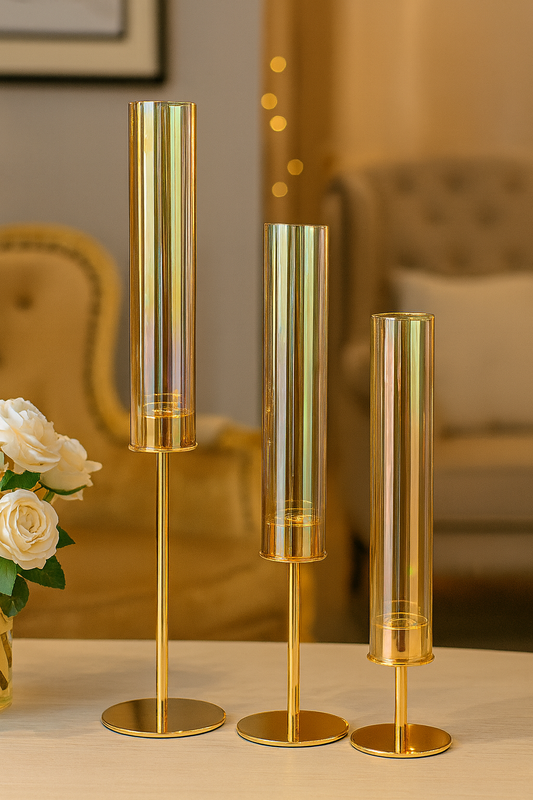 3Pcs Glass Candle Stand Set – Elegant Home Décor Collection (BIG)