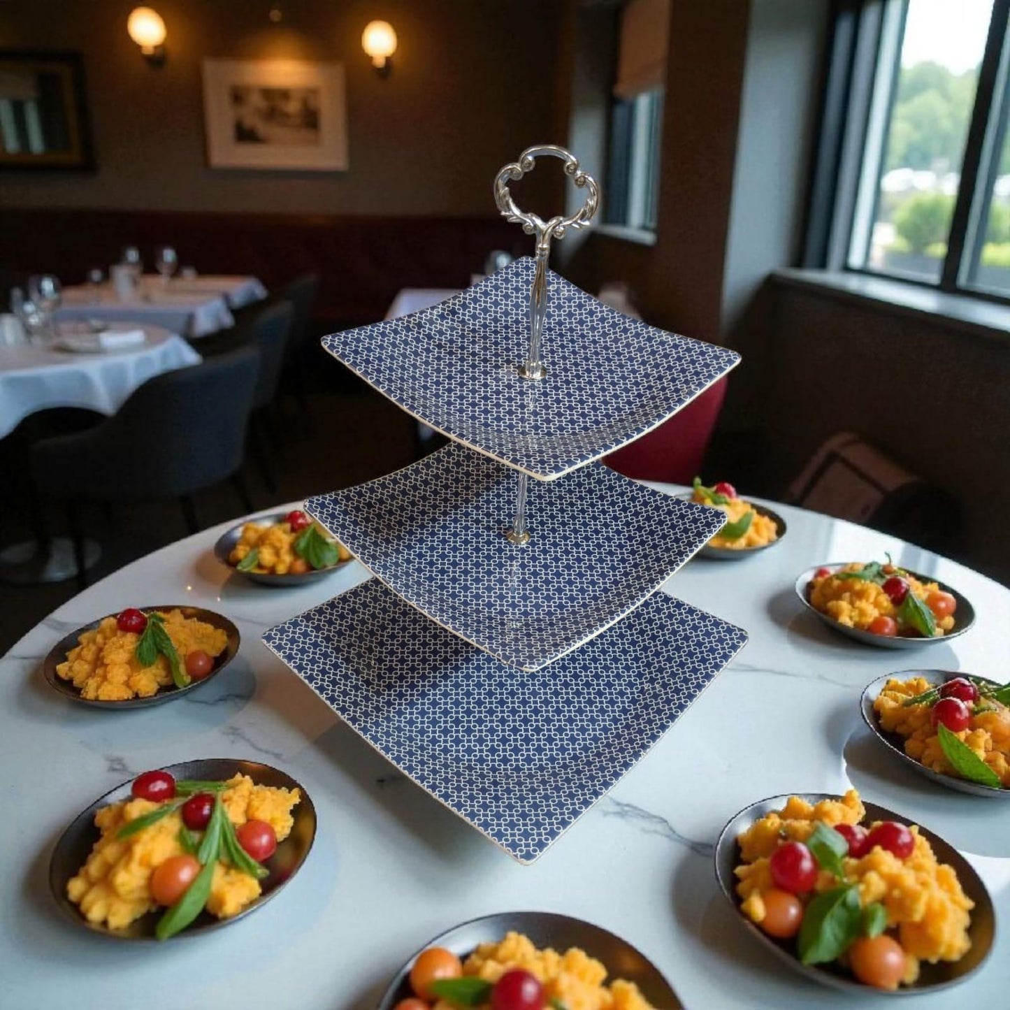 3-Layer Melamine Dessert Stand - Blue Mosaic Serving Tray