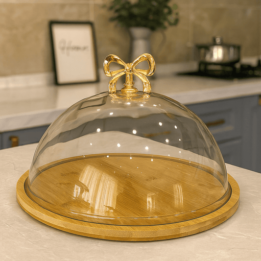 Fancy Cake Dome with Cover – Bamboo Wooden Base - Clarify.pk