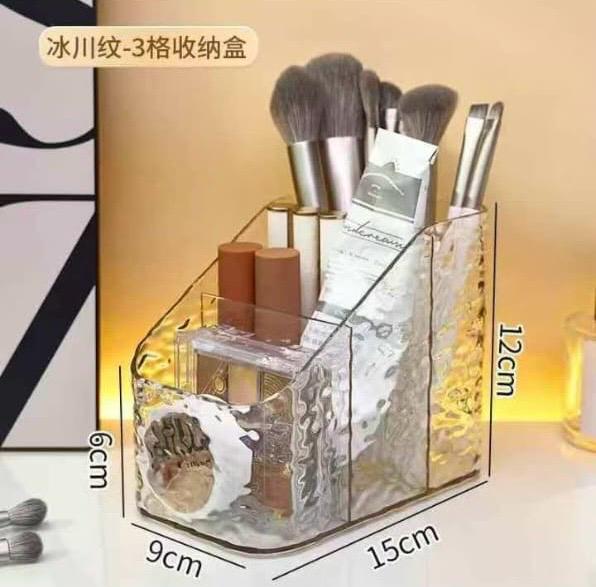 Acrylic 3-Grid Makeup Organizer – Clear Cosmetic Storage Box