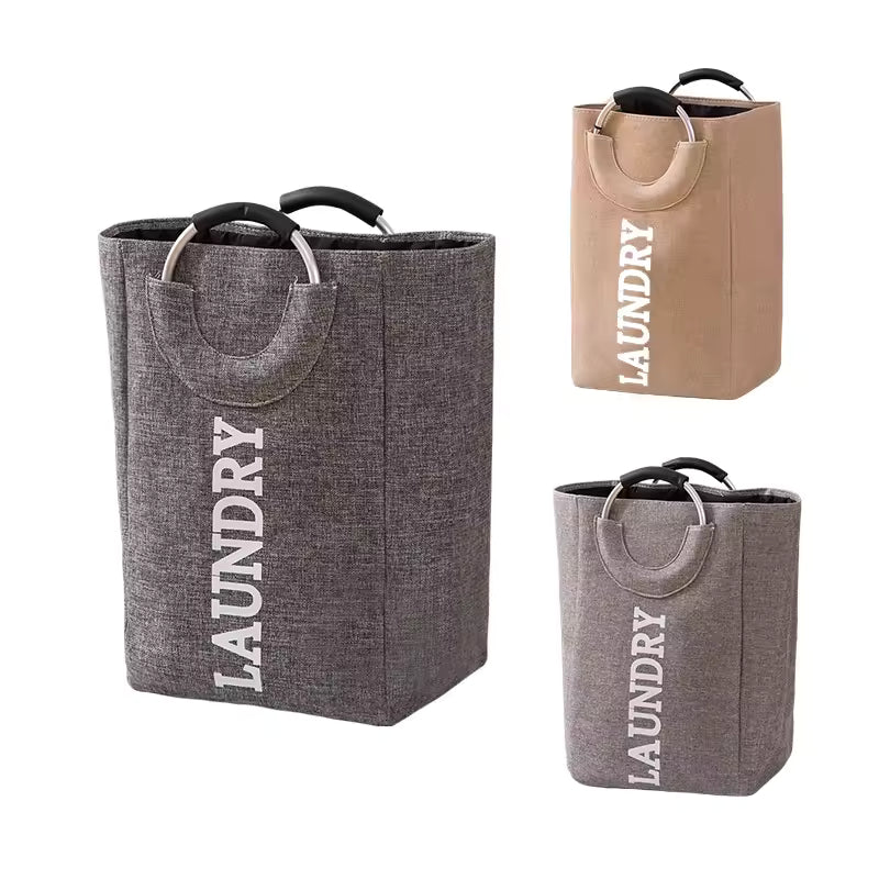 Clarify.pk foldable laundry hamper with handles in gray and beige fabric storage baskets