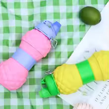 Colorful foldable silicone bottle 700ml with secure caps and wrist straps for outdoor use