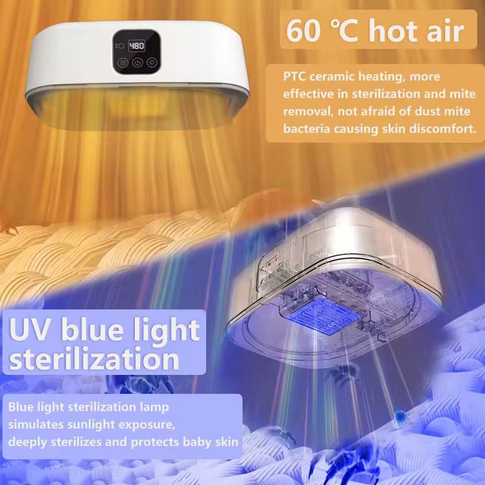 Foldable travel clothes dryer with 60°C hot air and UV blue light sterilization for effective drying and sterilizing