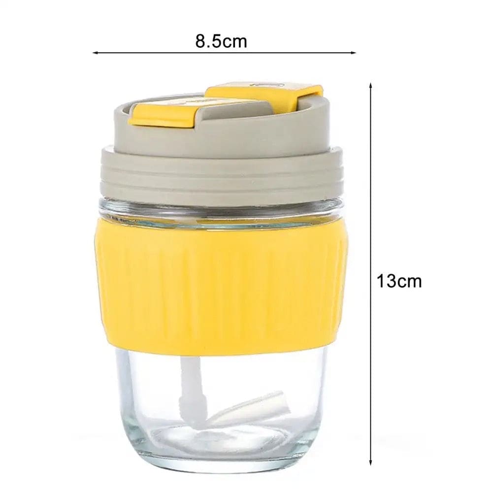 Clarify.pk 350ml cute travel mug with yellow silicone grip and spill-proof lid