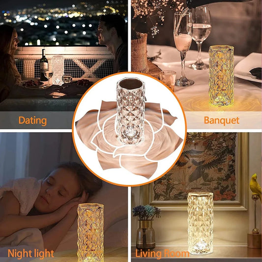 Clarify.pk crystal diamond table lamp showcasing elegant lighting for dating, banquet, night light, and living room settings