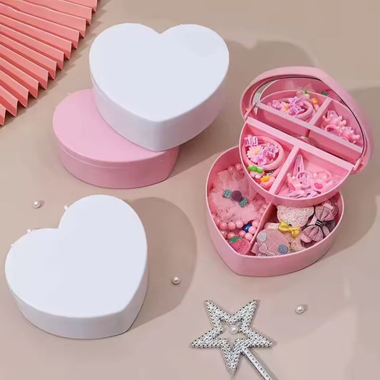 Clarify.pk heart shaped jewelry storage box in pink and white with compartments for organizing accessories