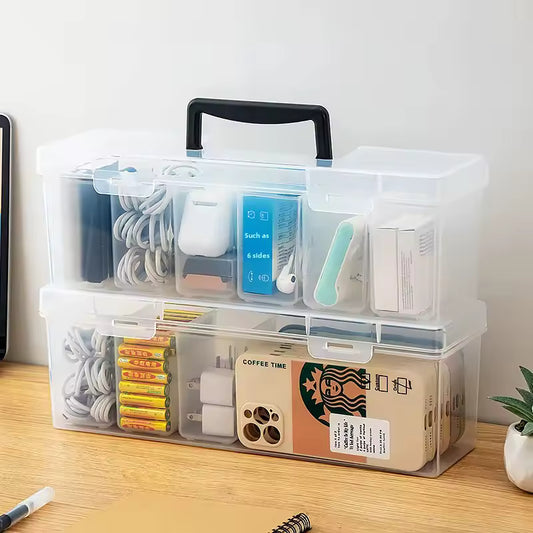 Clarify.pk storage box large capacity organizer with clear compartments and handle for electronics and accessories