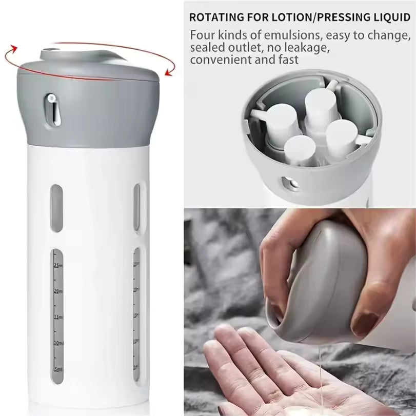 Clarify.pk multi compartment toiletry bottle with four sealed lotion and liquid compartments and leak-proof design