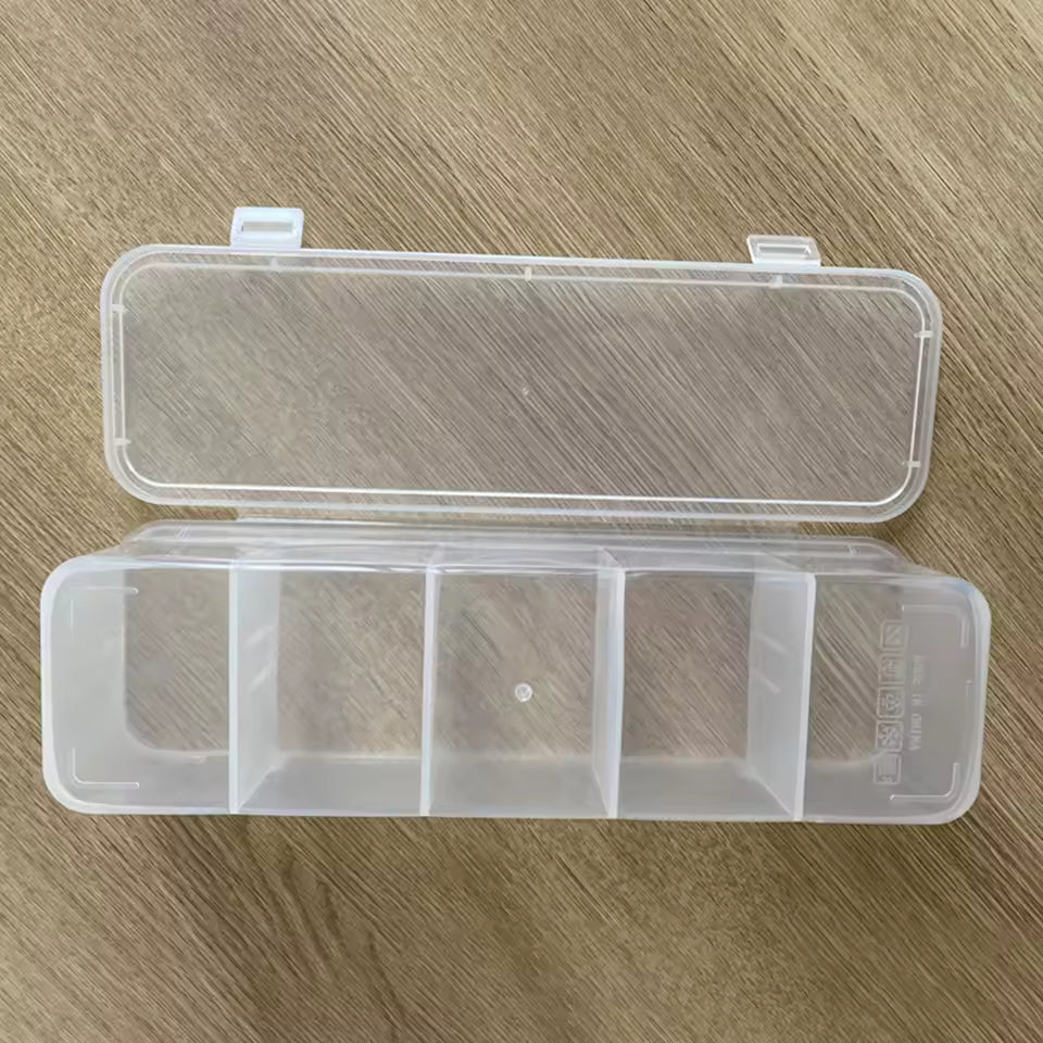 Clarify.pk clear plastic jewelry storage box with five compartments for organizing accessories
