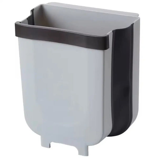 Gray and black wall mounted kitchen trash bin with compact design for easy waste disposal