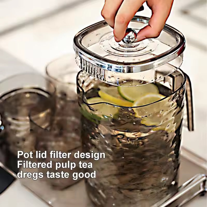 Clarify.pk glass juice pitcher with lid featuring pot lid filter design for filtered pulp tea