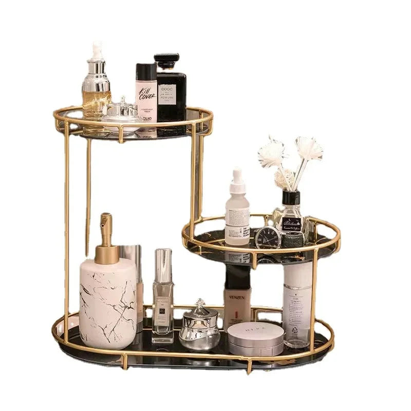 Clarify.pk gold and black cosmetics organizer with three tiers for bathroom furniture storage
