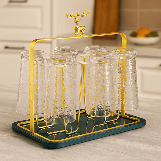 Gold Glass Cup Holder – Functional Drainage Drainer Stand - Clarify.pk