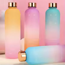 Clarify.pk gradient color outdoor water cup set with four pastel-colored bottles and gold caps