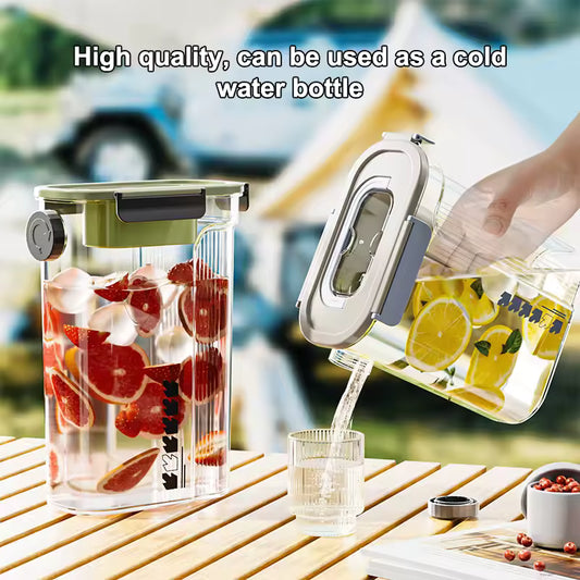Clear grain storage container with airtight lid used as a cold water bottle with fruit infusions