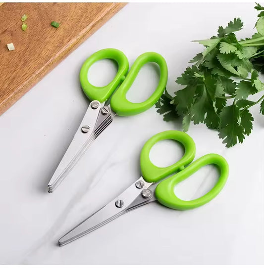 Clarify.pk kitchen 5 blade cutting scissors with green handles for easy herb and vegetable cutting