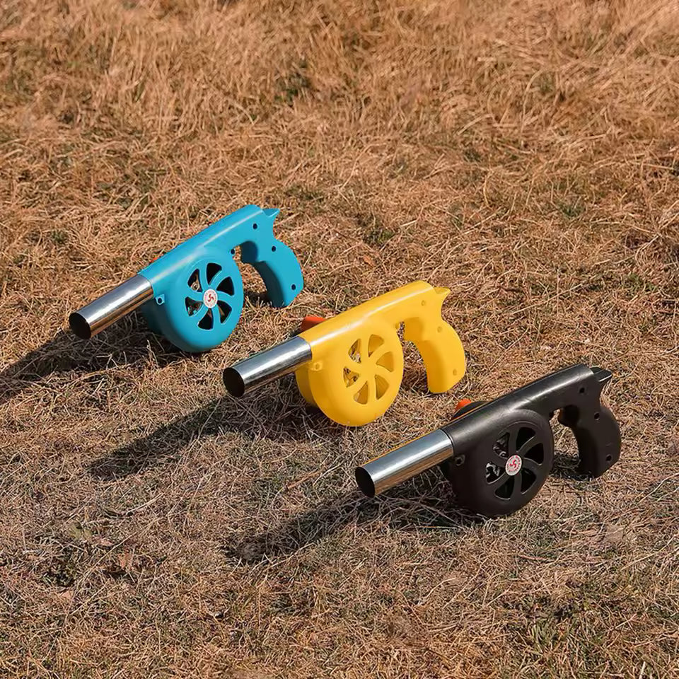 Clarify.pk high temperature resistant hand blower in blue yellow and black colors on dry grass