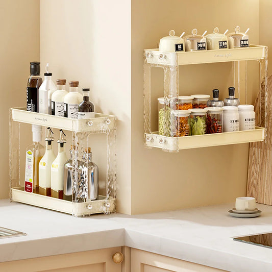 Clarify.pk 2 tier spice rack organizer kitchen cupboard mounted with jars and bottles