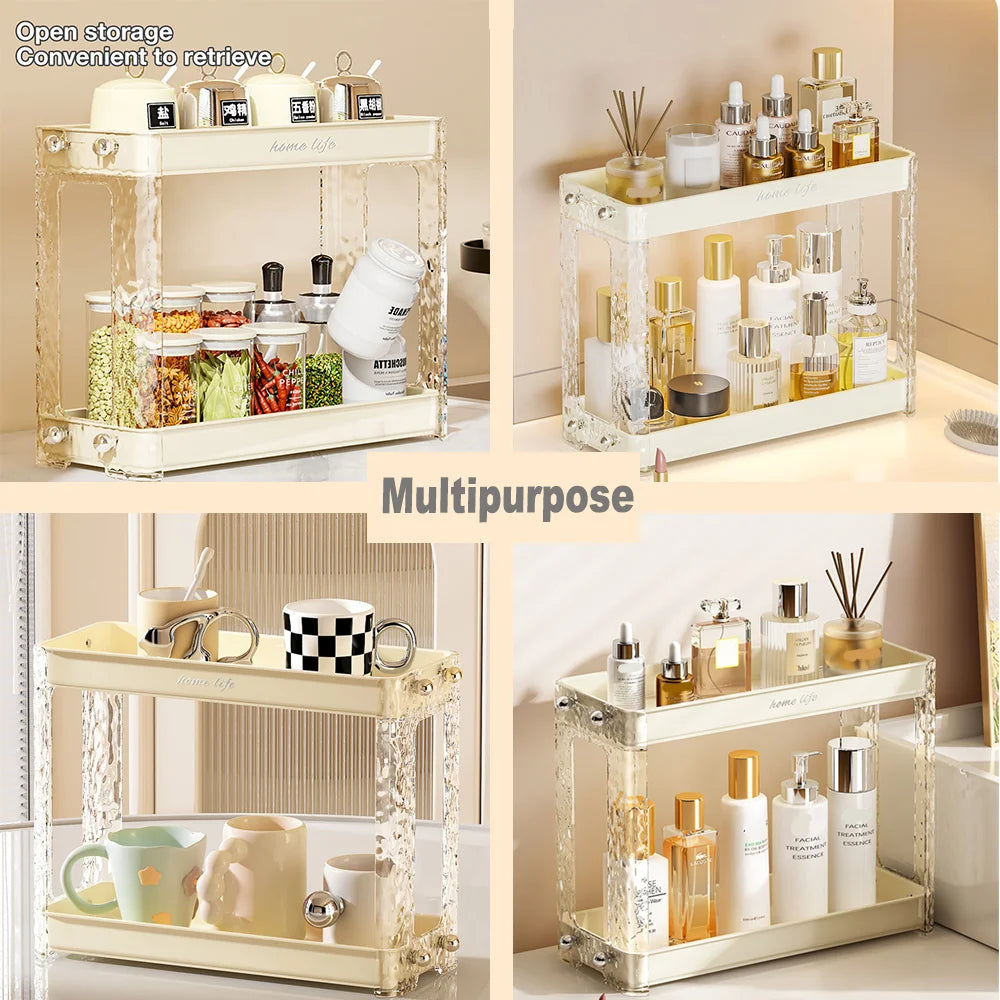 Clarify.pk 2 tier spice rack organizer kitchen cupboard with clear sides for storing spices and toiletries