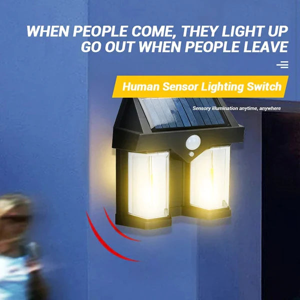 Clarify.pk double head solar wall lamp with human sensor lighting switch and solar panel for outdoor use