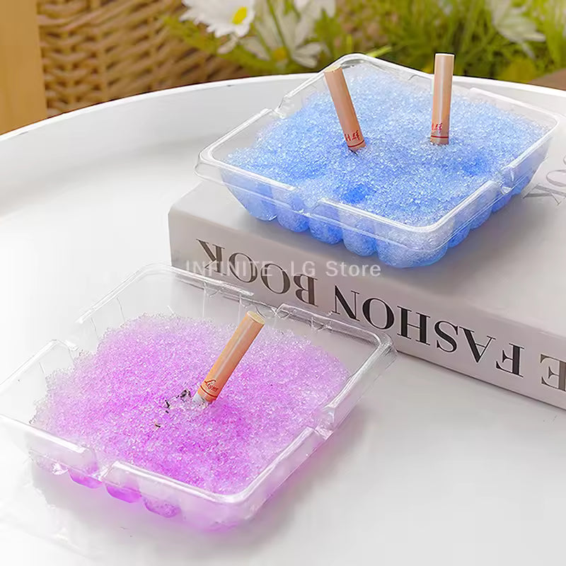 Disposable ashtray 4 pieces set with colorful gel beads in clear plastic trays for easy cleanup